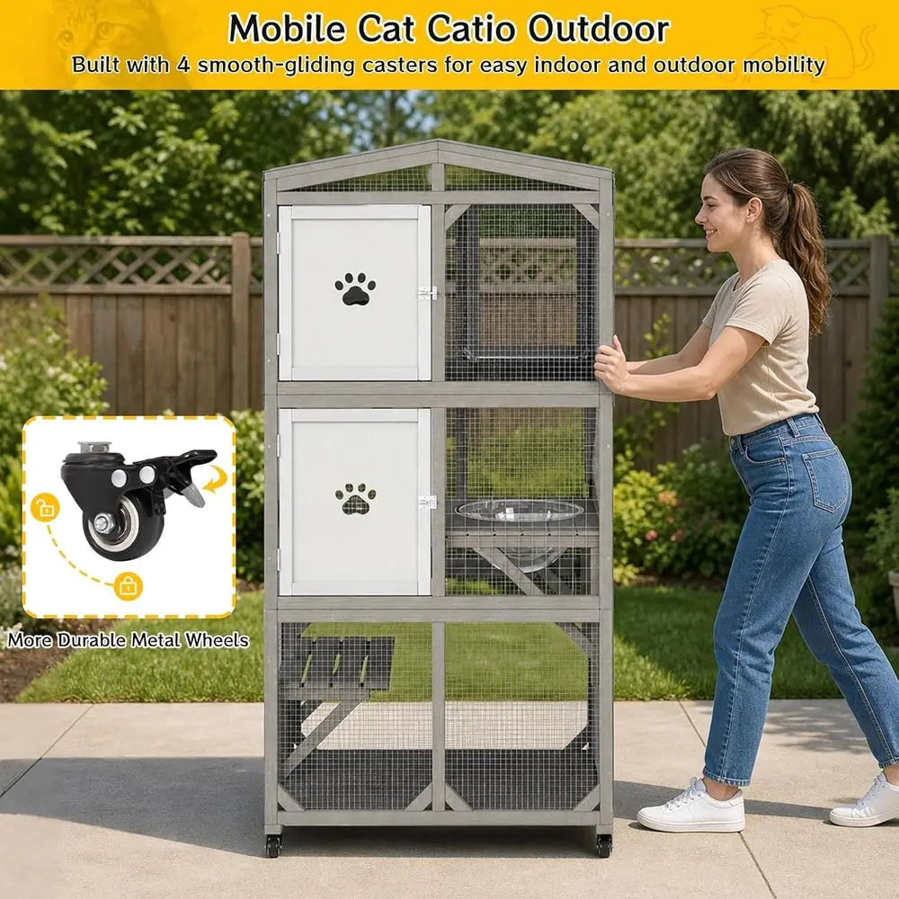 Weather Resistant Outdoor Catio For Cats With Clear Window Panels