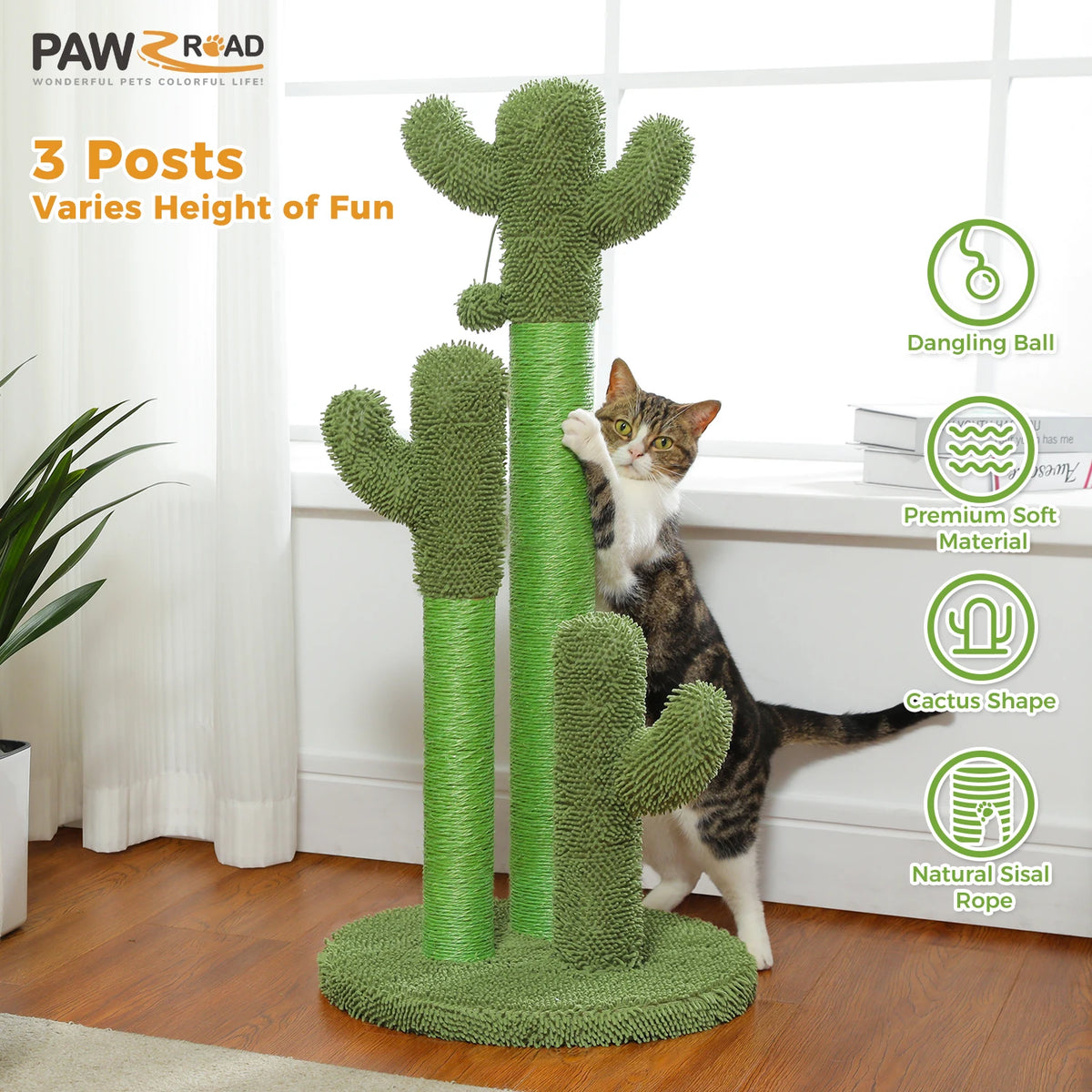 PAWZ Road Cat Scratcher with Sisal Poles and Dangling Ball