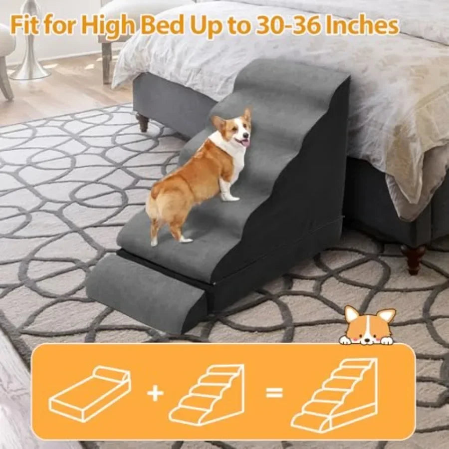 Non Slip Foam Dog Stairs For High Beds With Washable Cover