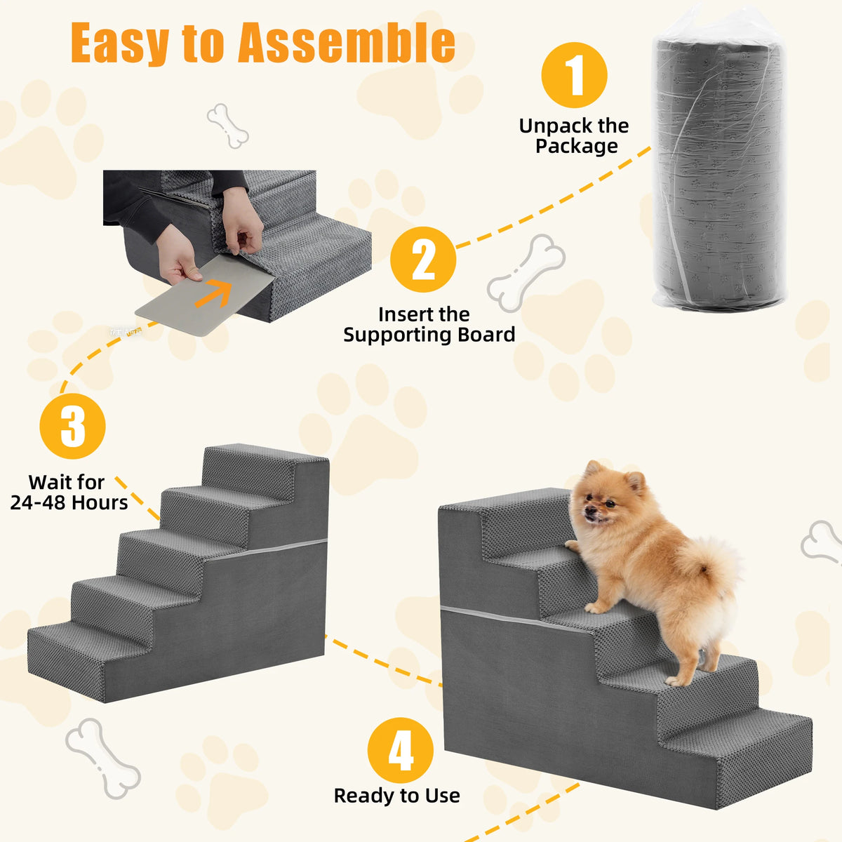 Ergonomic Foam Pet Stairs and Curved Ramp for Canines