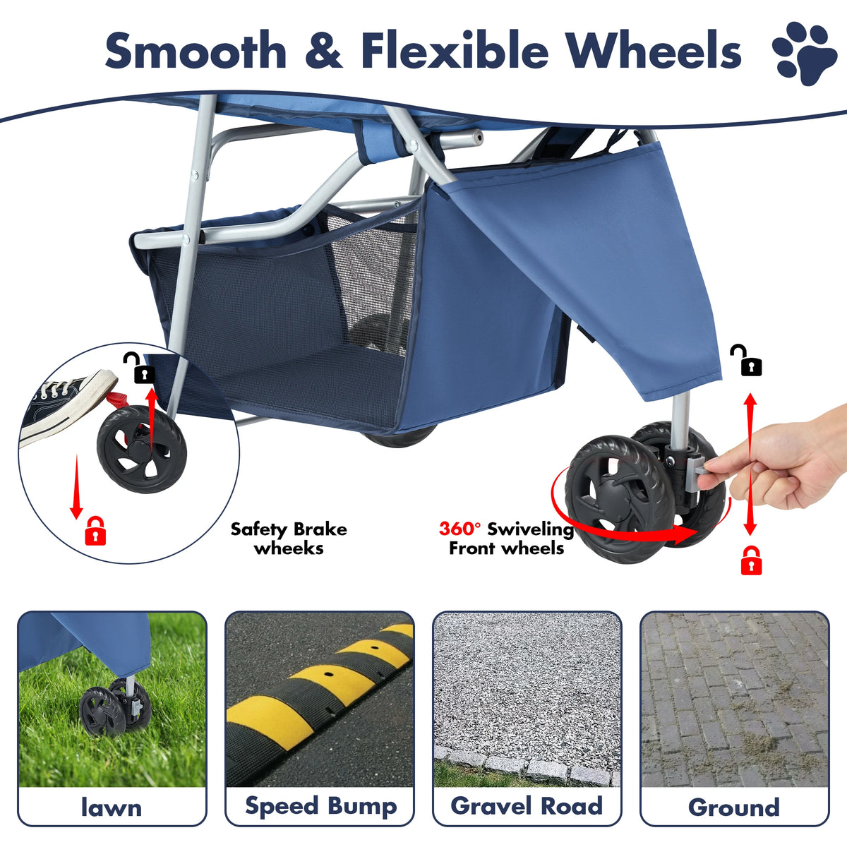 DUMOS Foldable 3 Wheel Pet Stroller For Small Dogs