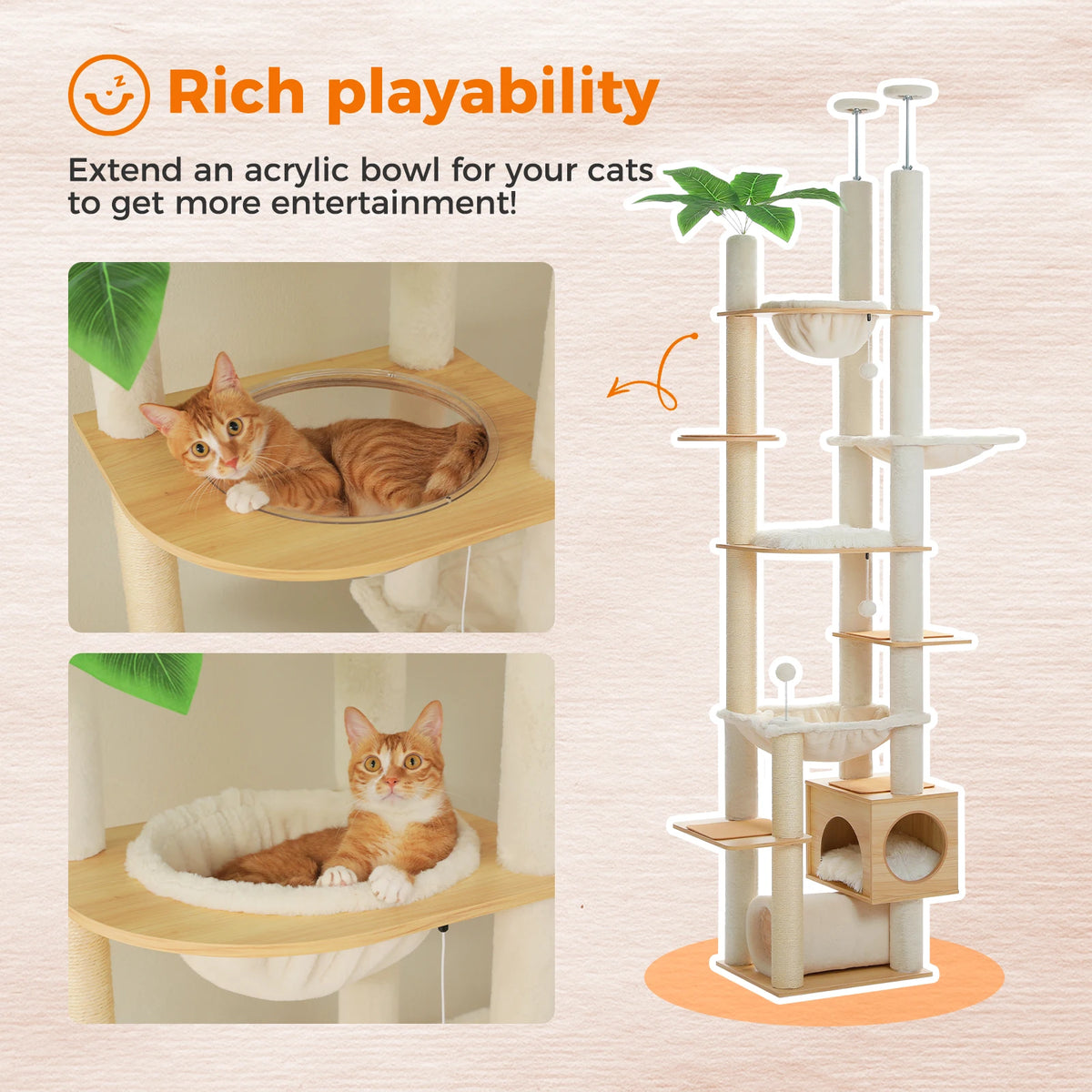 PawZ Road Height Adjustable Cat Tower With Sisal Scratching Posts