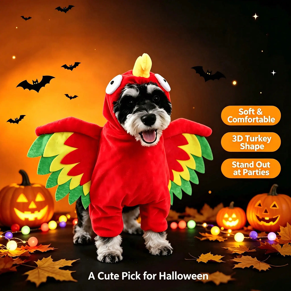 Halloween Pet Turkey Costume With Colorful 3D Wings For Dogs