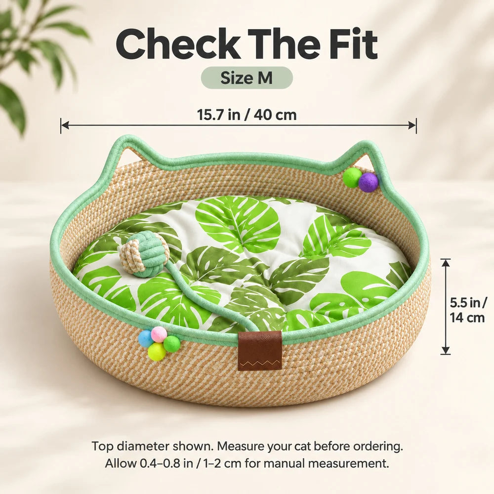 Woven Cat Bed With Cozy Ear Design For Indoor Cats