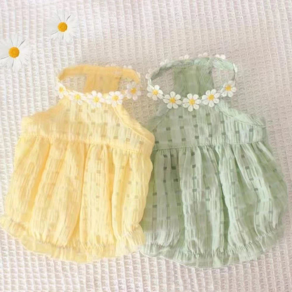 Breathable Floral Wreath Pet Skirt Dress Outfit For Small Puppies