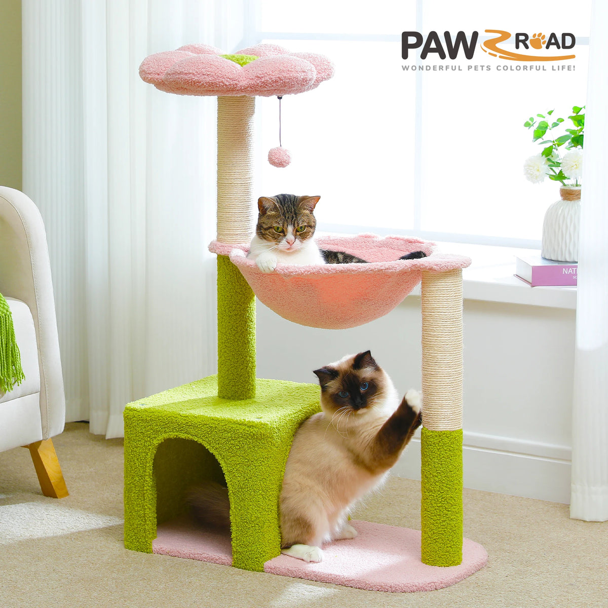 Petepela Flower Cat Tower With Metal Frame Hammock And Sisal Posts