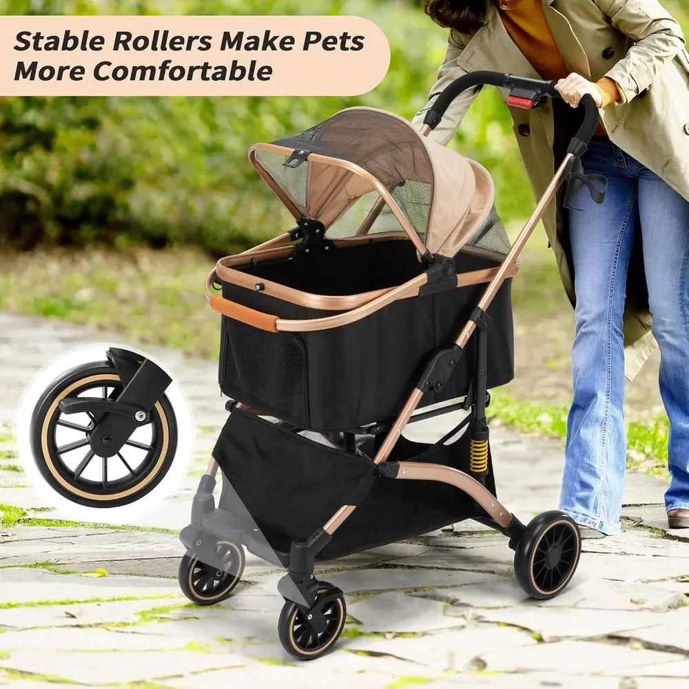 Four Wheel Pet Stroller With Shock Absorbers And Brakes