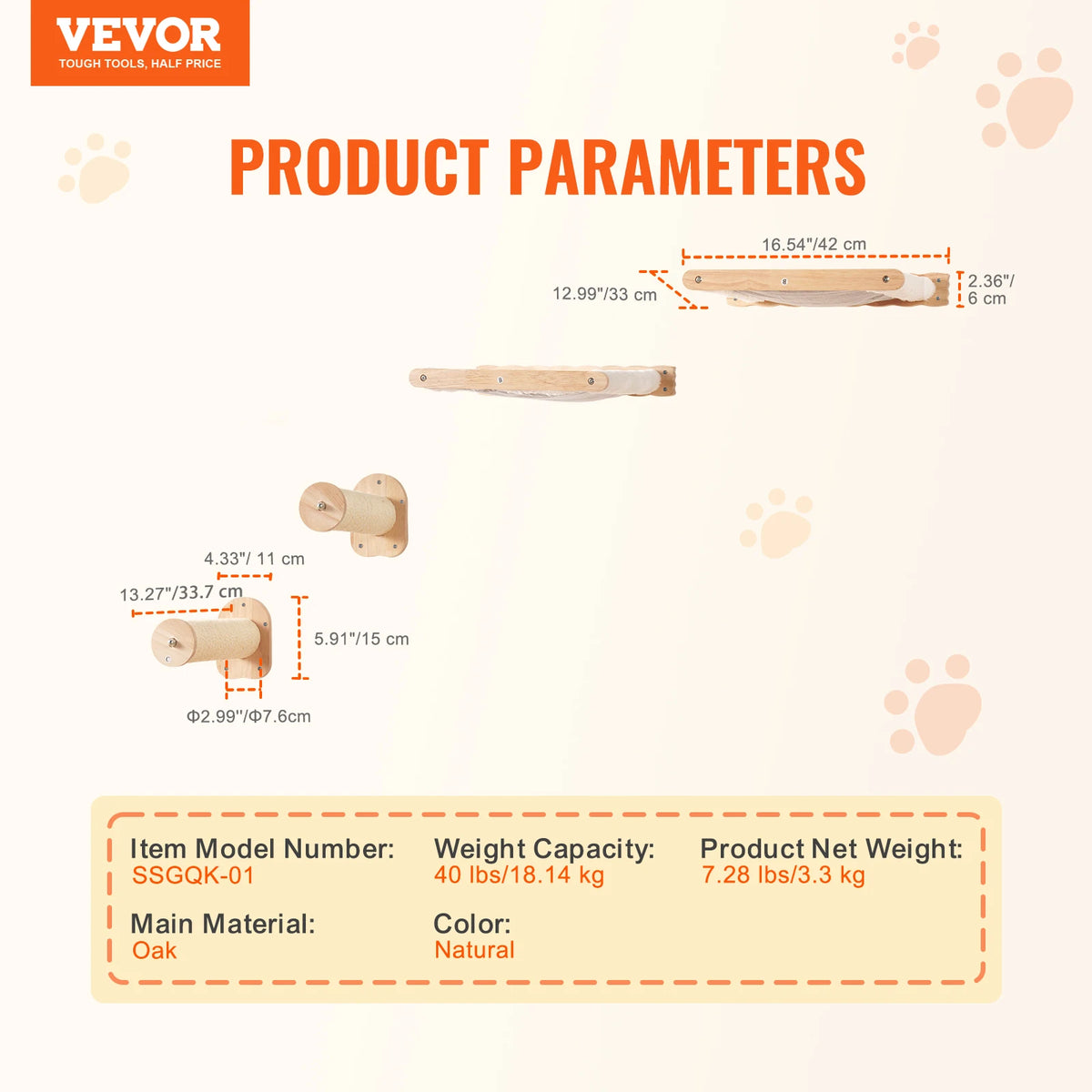 SucceBuy Wall Mounted Cat Shelves With Wooden Hammock And Jumping Board
